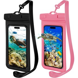 Lostrain Funda Impermeable Móvil Celular 2Pzs,IPX8 Protector de Celular para Agua,7.2 Pulgadas Bolsa contra Agua para iPhone 15/14/13/12 Plus/Pro MAX Galaxy S23 S22 Ultra Xiaomi Huawei Negro Rosa