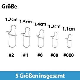 Filltown Pack of 175 Carabiner Snaps for Spin Fishing, High-Quality Swivels, Duo Lock Snaps, Quick Change Fishing Snap Clasps, Fishing Accessories for Bait Swivels and Line Connectors #000#00#0#0#1#2