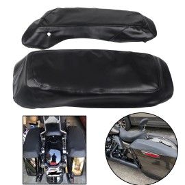 Unbranded Black PU Leather Saddlebag Speaker Lid Covers Fit For Harley Street Glide FLHX