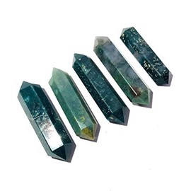 crystalmiracle Five Moss Agate Double TERMINATED Points Crystal Healing Fashion Jewelry Gift Peace Meditation Health Wealth Metaphysical Gemstone Spiritual Wellness