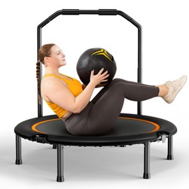 Zupapa 48in Foldable Rebounder, 550LBS Fitness Trampoline with Durable Bungees, Adjustable Handle, Stable & Quiet Exercise Rebounder for Adults, Great Exercise Trampoline for Home/Gym Workout