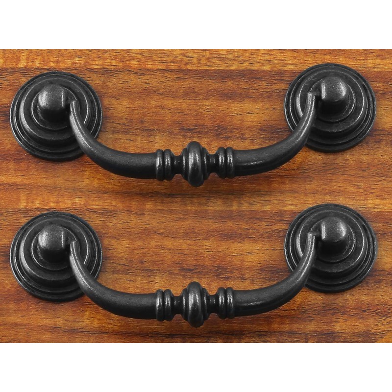 Waziaqoc 6PCS Antique Drop Bail Pulls, 3.5" Hole Center Shabby