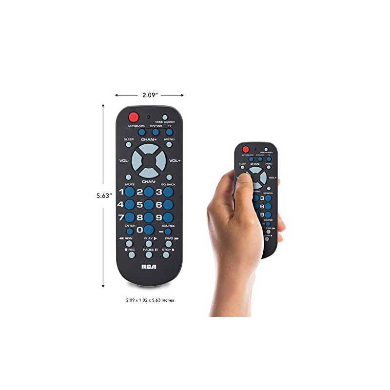 RCA 3-Device Palm-Sized Universal Remote, Long Range IR, Replaces Most