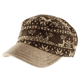Morehats Winter Snowflake Deer Flip Up Brim Casual Baseball Cap Adjustable Warm Hat - Brown/Beige