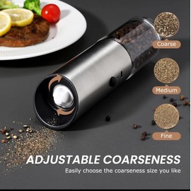 Generic Easy use rechargeable USB ceramic BURR manual Spice Mill Gravity Electric Salt and Pepper Grinder with LED light, Medium, Clear, 1050061