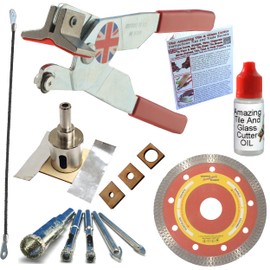 Tile Cutter Hand Tool Kit 3 Porcelain Drill Bits Ceramic Tile Drills Diamond Hole Saw for Tile Guides Carbide Hacksaw Blade Notching Tile Saw Diamond Tile Grinder Blade For Box Cut outs and Corner Cut