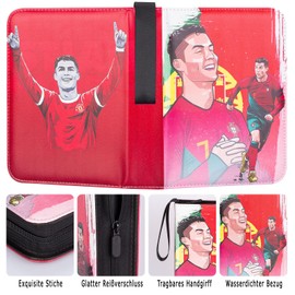Football Trading Card Album 4 Compartments, Football Cards Scrapbook with Zip and 50 Removable Pages for 400 Cards, Large Cards Book, Sports Card Folder, 3 Rings Card Folder (CR7)