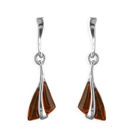 Cognac Amber Sterling Silver Earrings - Unusual Art Deco Amber Fancy Dangly/Dangle Drop for Women/Teenage/Girls - 925 Sterling Silver - Amber Jewellery 070432