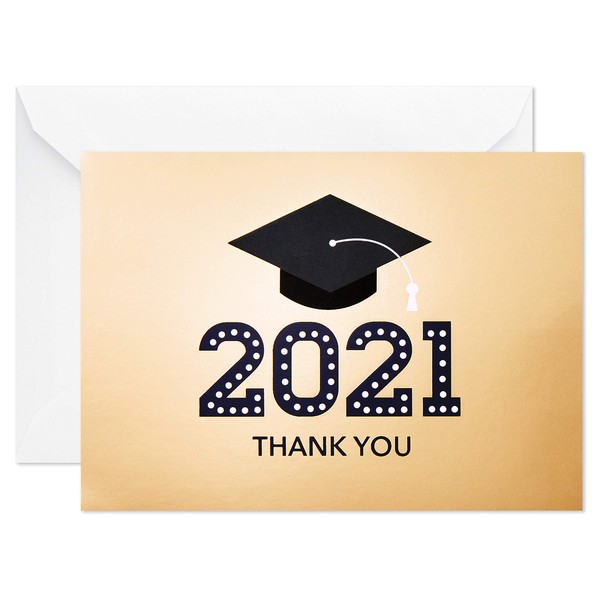 Hallmark 2021 Graduation Thank You Cards, Gold Graduation Cap (20 Thank You Notes with Envelopes)