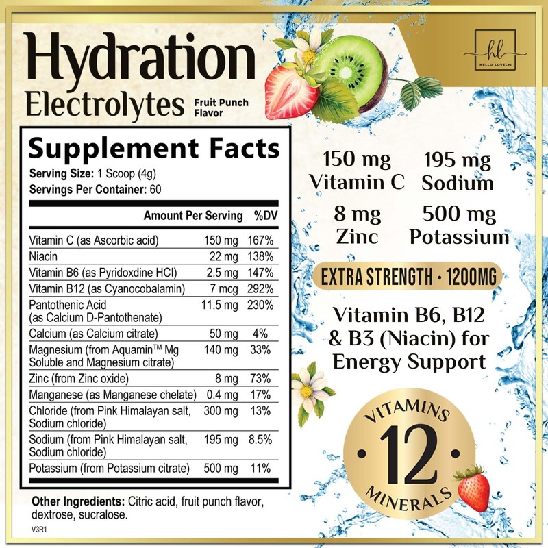 Electrolyte Powder Drink Mix 1200mg - Sugar Free Hydration Keto