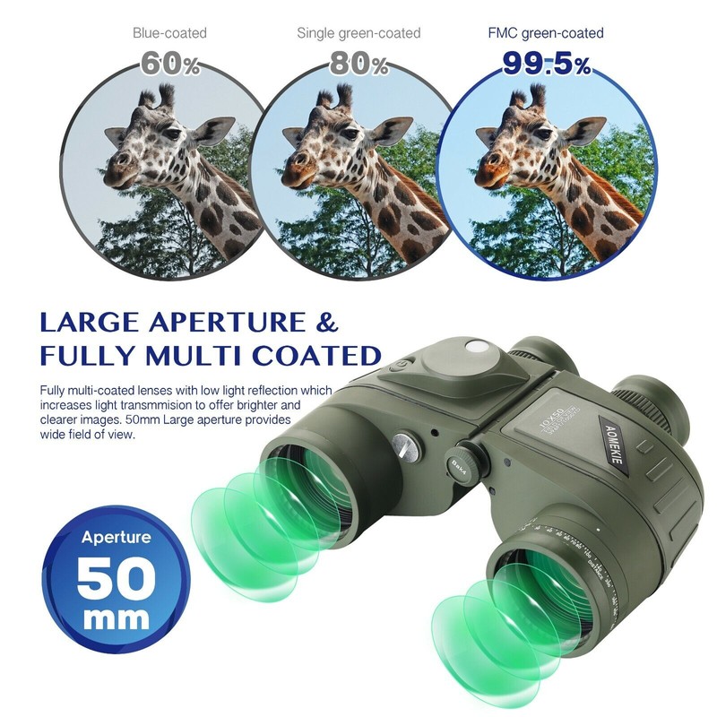 AOMEKIE 10X50 Marine Binoculars Waterproof with Rangefinder Compass for Hunting