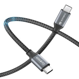 Sonero® USB-C auf USB-C Ladekabel, Handy-Ladekabel, Schnellladekabel USB C, USB Kabel Typ C, USB 2.0, 60W PD, grau/schwarz, 1,50m