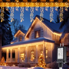 Brightown Cluster Icicle Lights for Outside, 20Ft 1125 LED Christmas Lights with 30 Drops, Icicle Christmas Lights Outdoor with Timer Function, Christmas Lights for House Roofline, Warm White