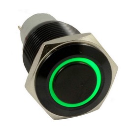E Support 16mm 12V 3A Car Green LED Light Angel Eye Metal Push Button Toggle Switch Black Shell