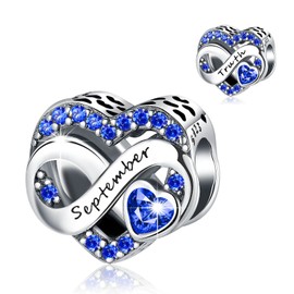 BIZK Women's Infinity Heart Birthstone Charm Pendant for Bracelet 925 Sterling Silver Birthstone Charms Beads 12 Months Birthday Gift for Girlfriend Women, Sterling Silver Cubic Zirconia, Cubic