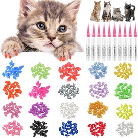 JOYJULY 100pcs Cat Nail Caps Kitten Caps Cat Caps Cat Nail Covers with 5pcs Adhesive Glue+5pcs Applicators+Instruction