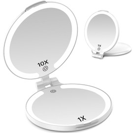 FUNTOUCH Lighted Makeup Mirror, Rechargeable 1X/10X Magnifying Mirror with Light for Travel Essential, Travel Makeup Mirror,Touch Switch Light up Mirror for Plucking Eyebrows (7in)