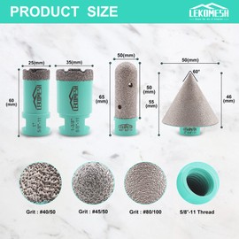 LEKOMESH Diamond Core Drill Bits - 25/35mm and Diamond Chamfer Bits 50mm Finger Milling Bits 20mm with 5/8"-11 Thread Tile Hole Saw Cutter Dry Drilling Milling Grinding for Porcelain Ceramic Tile
