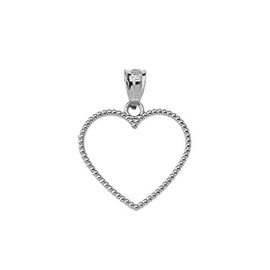 Elegant Two-Sided Beaded Open Heart Charm Pendant (0.9") in Sterling Silver
