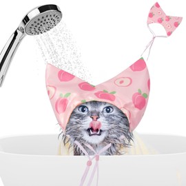 Nanaki Adjustable Cat Shower Cap-Waterproof Sphynx Shower Cap for Cats and Small Dogs Kitten Puppy, Reusable Pet Ear Protection Ear Covers for Bath Grooming Ear Drops Guard