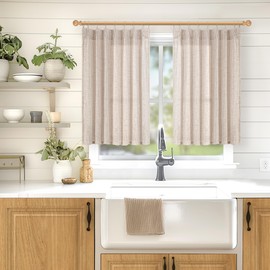 YoungsTex Natural Linen Curtains 40 Inch Length for Short Window Pinch Pleated Textured Drapes Light Filtering for Bedroom Kitchen Cafe Bathroom Back Tab, 2 Panels, 40 X 40 Inch