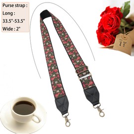 Adjustable Bag Strap for Women, 2" Wide,53.5" Longth, Bronze Hardware Vintage Embroidery Strap, Compatible with Purses and Handbags
