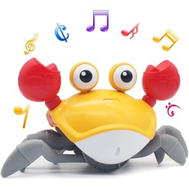 Yarazora - Cangrejo Juguete para Gatear, Juguete para Niño Interactivo con Sonido Luces LED, Carga USB, Automático para Evitar Obstáculos, Juguete Educativo Regalo de Navidad (Naranja)