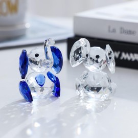 Crystal Couple Elephant Figurine Faceted Glass Elephant Statue Valentine's Day Gift for Her Cute Animal Collectible Ornament Home Decor (Clear and Blue)