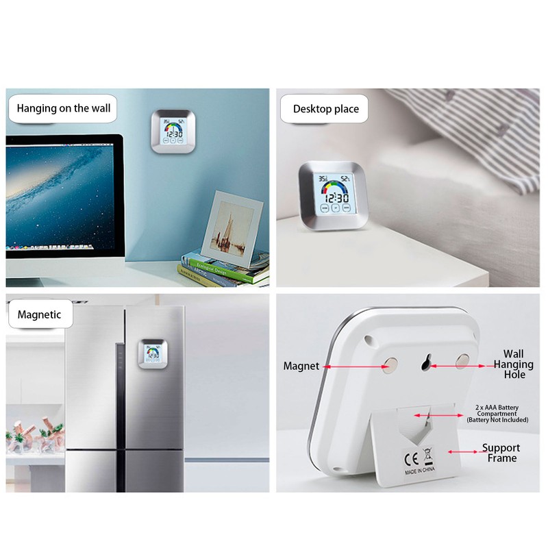 Indoor Touch LCD Screen Thermometer Hygrometer Electric Alarm Clock for