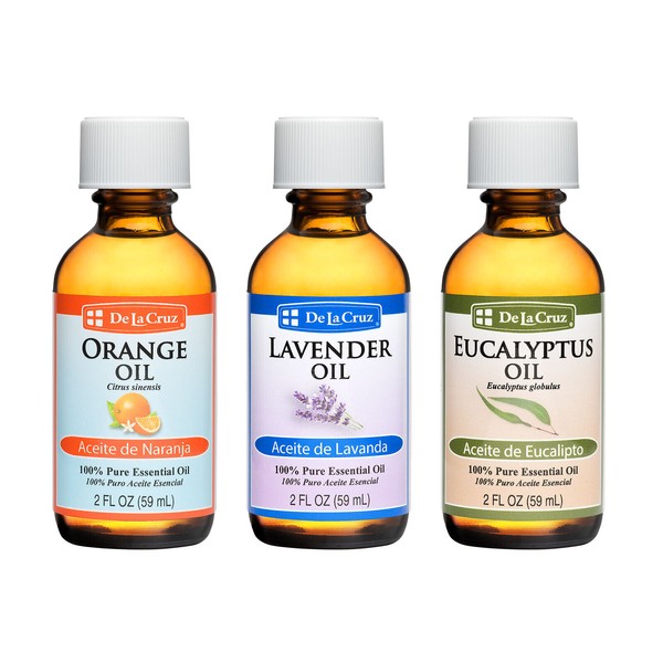 De La Cruz Pure Lavender & Orange & Eucalyptus Essential. Oils / THREE - 2 OZ.