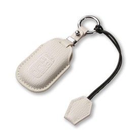 Jayanes Genuine Leather Key Fob Cover Compatible with Honda Accord Civic HR-V HRV CR-V CRV Pilot Sport SI EX EX-L Touring 2022 2023 2024 2025, Fob Case with Keychain & Lanyard (5 Buttons, White)