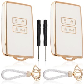 2 STK Autoschlüssel Hülle kompatibel mit Renault 4-Tasten Arkana Clio Koleos Megane Duster Kadjar Talisman Captur Espace 4 Tasten Auto Schlüssel mit Schlüsselanhänger TPU Schlüsselhülle(Weiß)