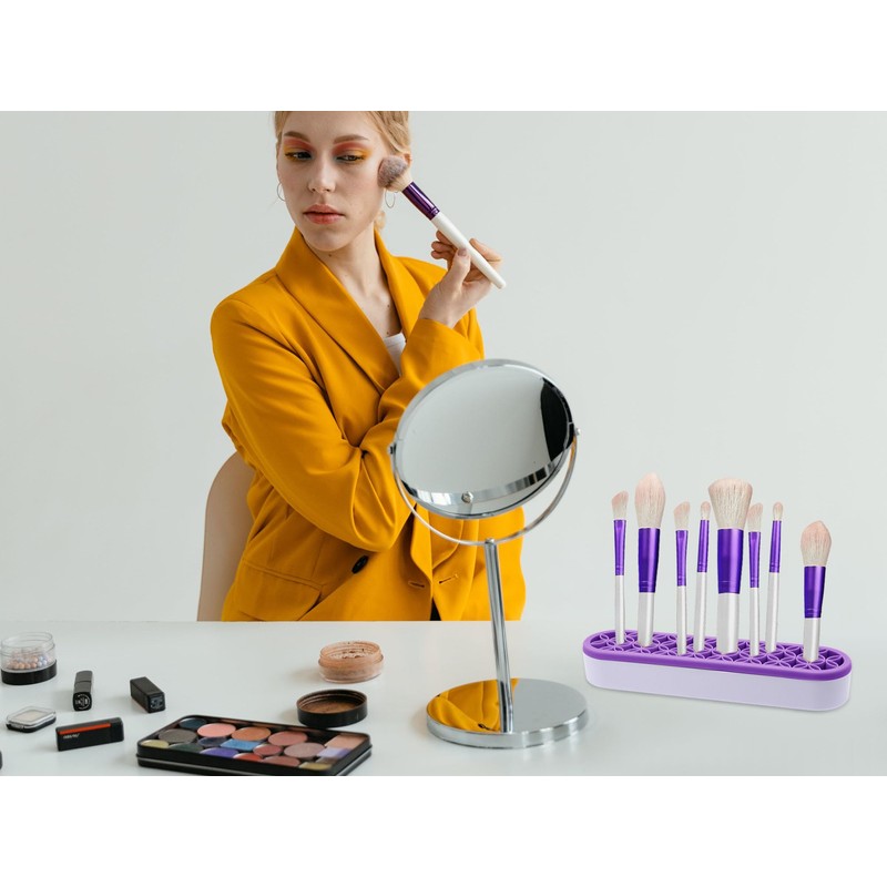 GDFYMI 2Pcs Silicone Makeup Brush Holders Green Purple Stand Makeup