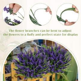 Yunlly 50 Bundle Artificial Flowers for Outdoors UV Resistant Faux Lavender with Grass Faux Plastic Plants No Fade Plants Fake Monkey Grass with Purple Flowers for Home Indoor Outside Wedding Party