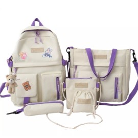 Yooshi Mochila Set De 5 Bolsas Escolar Lapicera Tote Kawaii Coreana