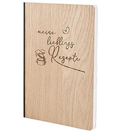 Notebook with Wooden Cover in A5 - My Favourite Recipes - Real Wood Notebook for Writing in Wood Cover 192 Blank Pages 90 g, Wood Type: Oak