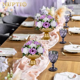 NUPTIO Flower Wedding Centrepieces for Tables - 2 Pcs 9.5in Diameter Lilac & White Artificial Flowers Rose Ball for Centerpieces Table - Fake Rose Arrangements for Weddings Birthday Party Decor