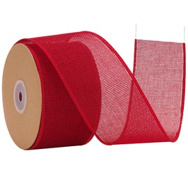 G2PLUS 6.4cm Wired Burlap Ribbon, Red Wired Ribbon for Crafting,10m Hessian Wired Ribbon for Bows Making, Wired Ribbon for Gift Wrapping, Wide Wired Ribbon for Wreaths, Christmas Decoration