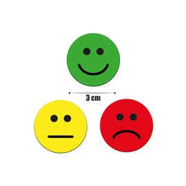 30 feedback magnets (10 green smiling / 10 yellow neutral / 10 red sad faces) / diameter 3 cm / for school, work and home (diameter = 3 cm)