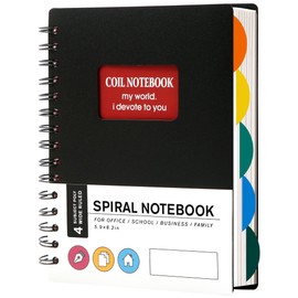 CAGIE Spiral Notebook A5 Wide Ruled 5 Subject Notebooks with Dividers Tabs for Work Wide Ruled 240 Pages Lined Journal Multi Subject Notebook for Note Taking, Back to School, Gifts, 6'' x 8'', Black
