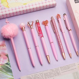 WEMATE 8 Pcs Ballpoint Pen Set, Bling Ballpoint Pens for Women, Girlish Pens, Ballpoint Pens with Black and Blue Ink Gifts for Wedding, Bridesmaid, Office (Pink)