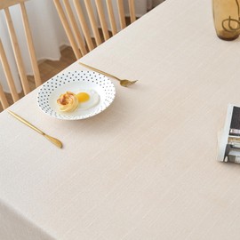 NLMUVW Champagne Linen Tablecloth for Rectangle Table, Rustic Textured Table Cloth Water Resistant Dining Table Cover for Kitchen Party, 54 X 84 Inch