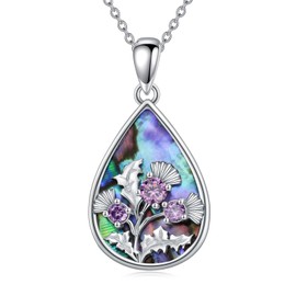 MISTBEE Scottish Thistle Necklace Sterling Sliver Scottish Abalone Shell Pendant Necklace Scottish Jewelry Gifts for Women