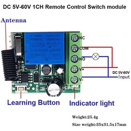 QIACHIP 433 MHz DC 5 V 6 V 12 V 24 V 60 V 1CH Wireless Remote Control RF Switch Module Receiver Relay with 4 Transmitters, for On/Off Lights, Gate Door Open