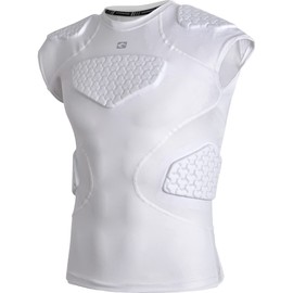 COOLOMG Youth Football Rib Protector Padded Compression Chest Protector Shirt Rugby White XL