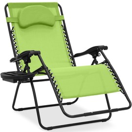 Best Choice Products Oversized Zero Gravity Chair, Folding Outdoor Patio Lounge Recliner w/Cup Holder Accessory Tray, Pillow - Lime Green