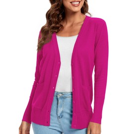 Urban CoCo Women's Lightweight Long Sleeve Cardigan Sweaters V-Neck Button Down Knit Sweater with Pockets Rose