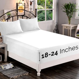 Elegant Comfort 1500 Premium Quality Fitted Sheet Ultra Soft 18-24 Inch Extra Deep Pocket - Single Fitted Sheet for High Mattress - Wrinkle Free with Smart Storage Pockets, Twin/Twin XL, White