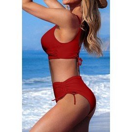 MAIABLEAU Womens Swimsuits High Wasited Bathing Suits Bikini Bottom Two Piece Swimwear Plus Size Red M