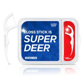 Super Deer Dental Floss Picks - Twin-line Threader Flossers with Storage Cases- Dual-Purpose Dental Floss Box - for Family Hotel Travel (160Pcs)